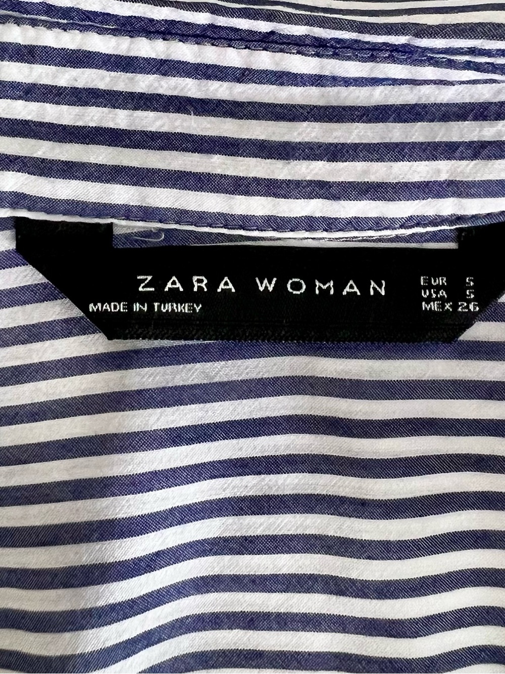 Zara Woman Navy and White Striped Shirt - Picture 3 of 6